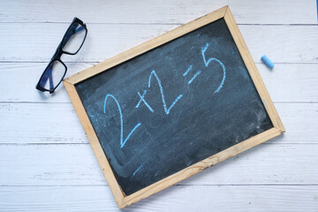 Mistake in math formula on chalkboard, education concept