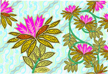 Indonesian batik motif with a very distinctive plant pattern, Vector EPS 10