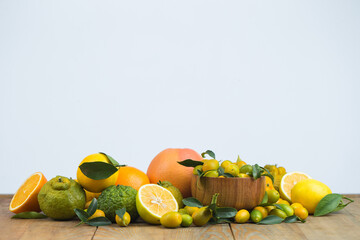 Mixed citrus fruits in studio