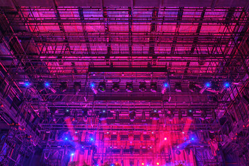 Red and blue stage lights, lighting equipment on the stage of a theater