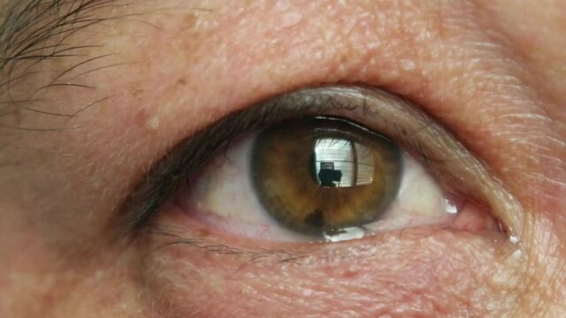 eyes of 40s Asian woman.Her brown eyes filled up with tears.Depression,stress in postmenopausal women or menopause or Middle-aged.Hormonal changes cause her to regret or cry.Selective focus.