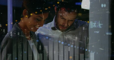 Mathematical equations over men talking in office. - Powered by Adobe