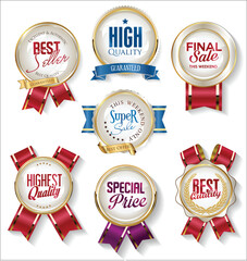Retro vintage golden badges labels and ribbons