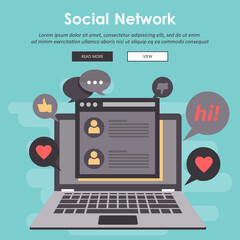 Vector illustration concept of mobile apps and services. Creative flat design for web banner, marketing material, business presentation, online advertising. Social networking concept. Chatting.