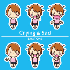 女性の表情セット/ 泣く / 悲しい