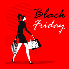 girl shopping bags on black friday . Vector illustration in flat cartoon style.