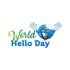 Holiday November 21 - World hello day. globe with cute smile cartoon. Flat illustration