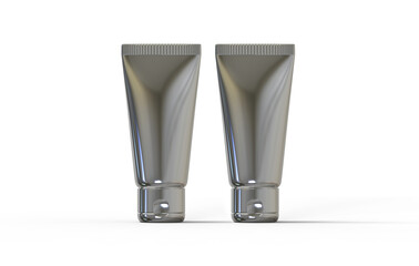 Silver Metallic cosmetic tube mockup template on isolated white background, ready for your design presentation, 3d illustration