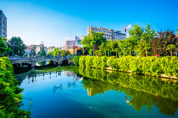 Fototapeta premium Porsuk River view in Eskisehir. Eskisehir is a modern city in center of Anatolia.