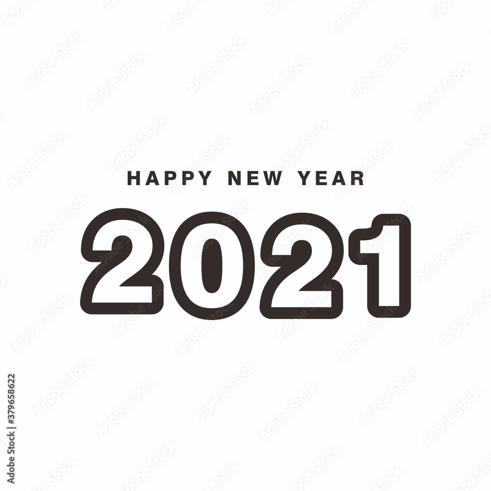 Poster simple flat 2021 new year design, 2021 number text illustration with outlined style template vector