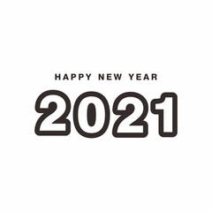 Simple Flat 2021 New Year Design, 2021 Number Text Illustration with Outlined Style Template Vector