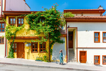 Colorful Odunpazari District houses view in Eskisehir City. Eskisehir is populer tourist deatination in Turkey.
