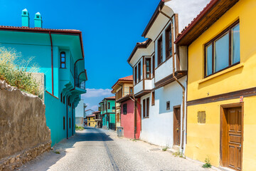 Colorful Odunpazari District houses view in Eskisehir City. Eskisehir is populer tourist deatination in Turkey.