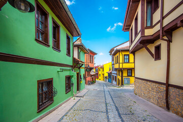 Colorful Odunpazari District houses view in Eskisehir City. Eskisehir is populer tourist deatination in Turkey.