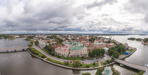 Fototapeta premium 19.09.20 Russia, Leningrad region, city of Vyborg. View of the city from the observation deck on the roof of the old castle in the center of the city on the island. Around the city water and rivers 