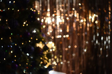 christmas background bokeh blurred of fir and golden lines
