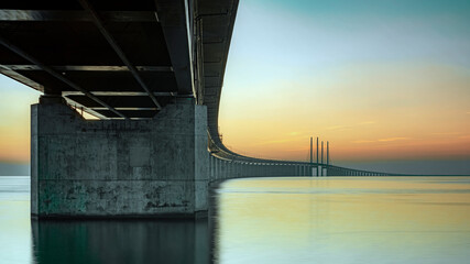 Oresunds Bridge at Sunset From Underneath