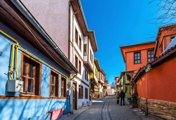 Colorful Odunpazari District houses view in Eskisehir City. Eskisehir is populer tourist deatination in Turkey.