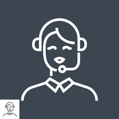 Call Center Operator Thin Line Vector Icon. Flat icon isolated on the black background. Editable EPS file. Vector illustration.
