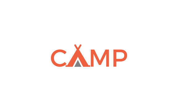 Word mark logo forms a camping tent Symbol in the letter A with orange color