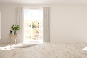 White living room with sofa. Scandinavian interior design. 3D illustration