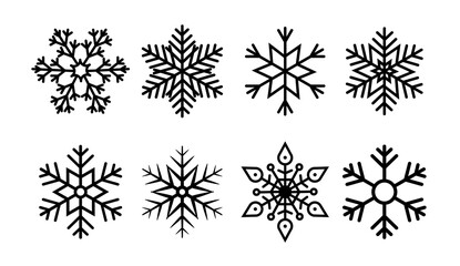 Snowflake for christmas. Icon geometric set of snow. Line winter ornament. White flake of snow. Frozen cold snowflake for xmas holiday. Graphic simple illustration of ice. December collection. Vector