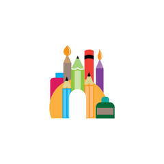 home pencil icon child education colorful illustration design vector
