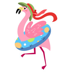 Cartoon pink flamingo isolated on white background. Tropical bird Summer vector illustration with a funny character for children's books, print, fabric, poster, postcard.