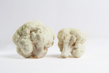Cauliflower white background. Ripe fresh cauliflower.