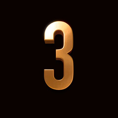 Gold font number 3 isolated on black