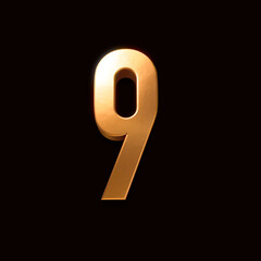 Gold font number 9 isolated on black
