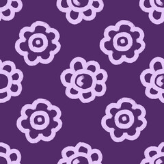 Seamless pattern etno boho style with simple flowers on a purple background. Hand drawn for wallpaper, fabric design, pattern fills.