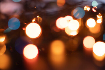 Background of different lights of the Christmas garland.