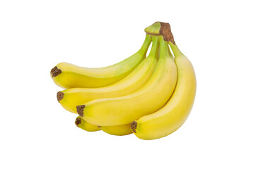 banana bunch, ripe yellow fruits isolated on white background