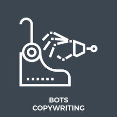 Bots Copywriting Thin Line Vector Icon Isolated on the Black Background.