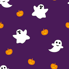 Cute Halloween Seamless Pattern with Purple Background