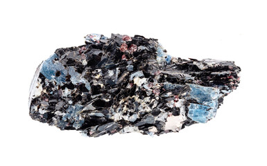 unpolished Biotite rock with Kyanite crystals cutout on white background