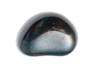 tumbled Heliotrope (Bloodstone) gemstone cutout on white background
