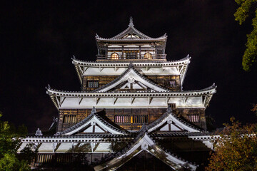 A castle in Hiroshima at night (Japan)