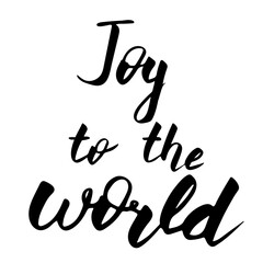 Christmas lettering. Black hand drawn letters isolated on white. Joy to the world phrase. Vector illustration. Hand drawn quote for print, cards, decoration, seasonal design. Calligraphic Inscription