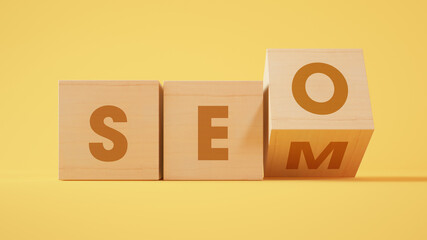 SEO and SEM wood cubes 3d rendering