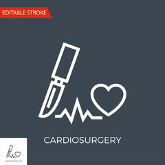 Cardio Surgery Thin Line Vector Icon. Flat Icon Isolated on the Black Background. Editable Stroke EPS file. Vector illustration.