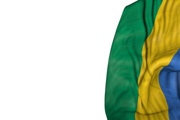 beautiful Gabon flag with big folds lie in left side isolated on white - any celebration flag 3d illustration..