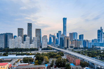Sunny scenery of CBD buildings in Beijing, China