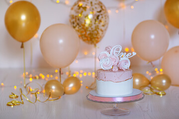 birthday cake  and balloons