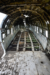 The photo shows inside of Sólheimasandur Plane Wreck in Iceland.