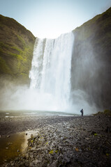 The photo shows beautiful Skogafoss waterfall in Iceland.