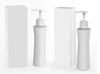Cosmetic plastic bottle with dispenser pump. Liquid container for gel, lotion, cream, shampoo, bath foam. Beauty product package. 3d illustration.