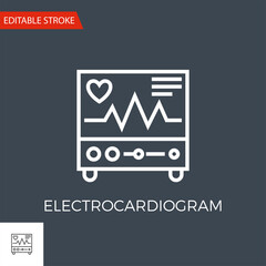 Electrocardiogram Thin Line Vector Icon. Flat Icon Isolated on the Black Background. Editable Stroke EPS file. Vector illustration.