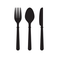 Cutlery knife, fork and spoon vector doodle icons. Isolate on white background.